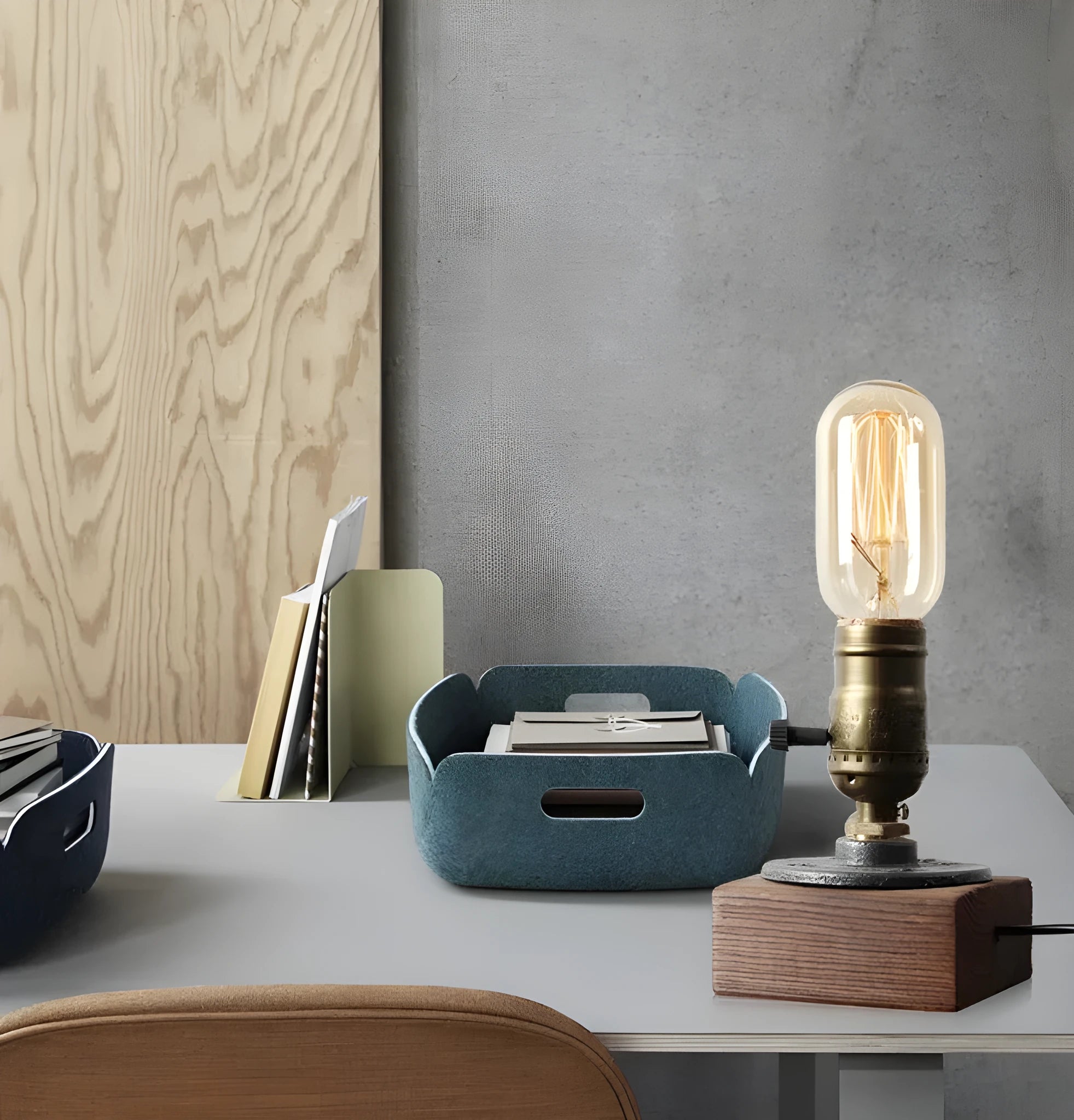 Wood and iron water pipe table lamp measuring 9cm wide by 13cm high with E26/E27 socket