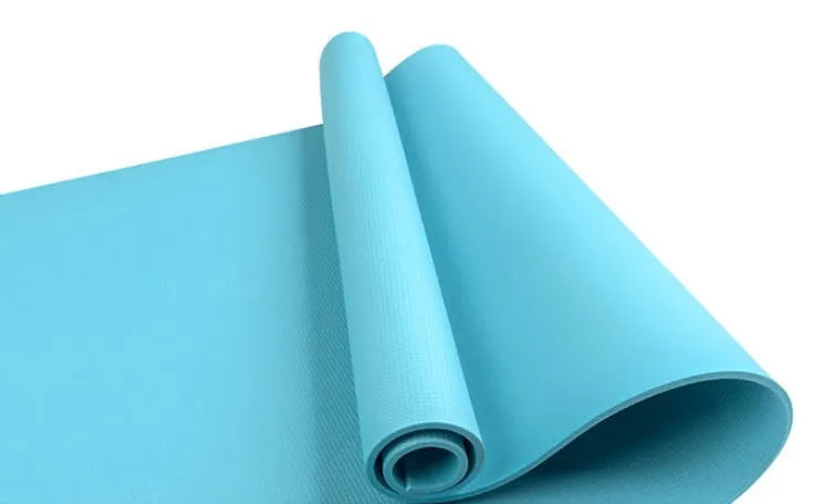 Red EVA fitness yoga mat showing its texture, with a 4mm thickness edge visible.