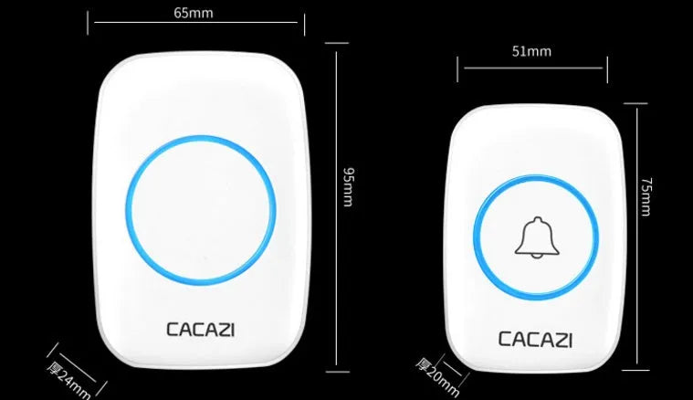 Wireless doorbell kit with plug-in receiver and battery transmitter showing colour options