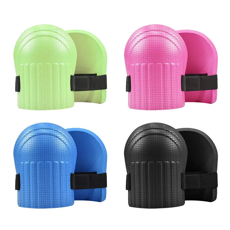 A pair of thick EVA foam kneecap pads in blue colour for floor work.