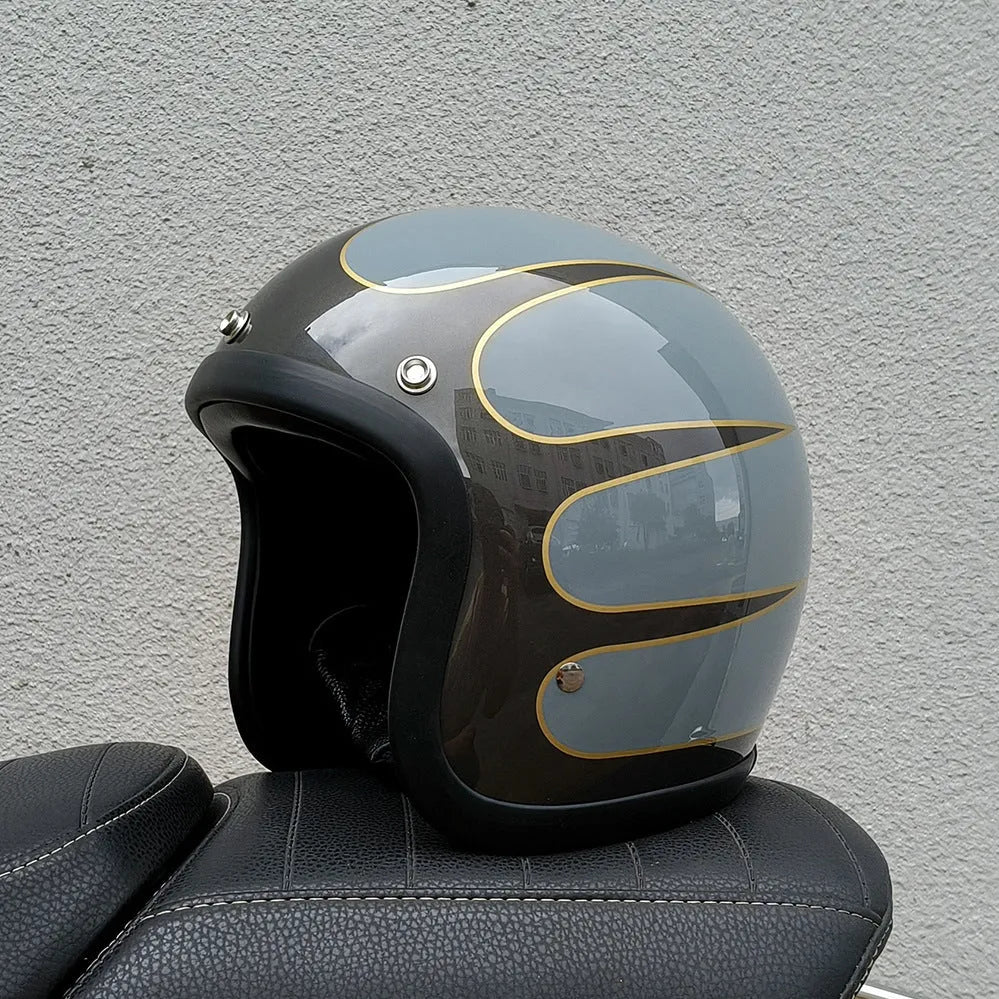 FRP retro-style half motorcycle helmet shown in a cement grey colour variant.