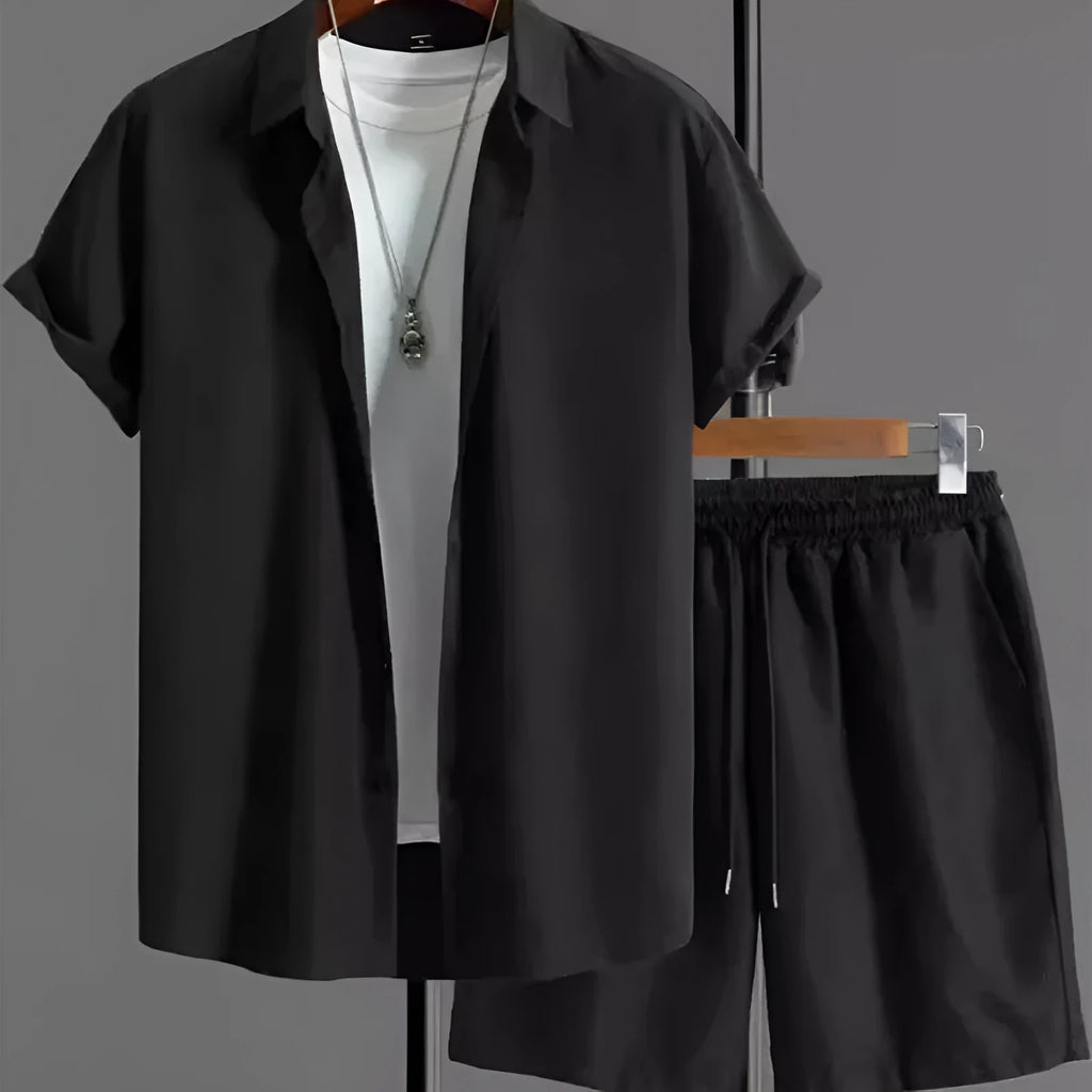 Men's jacquard short sleeve suit shorts set in chemical fibre blending fabric