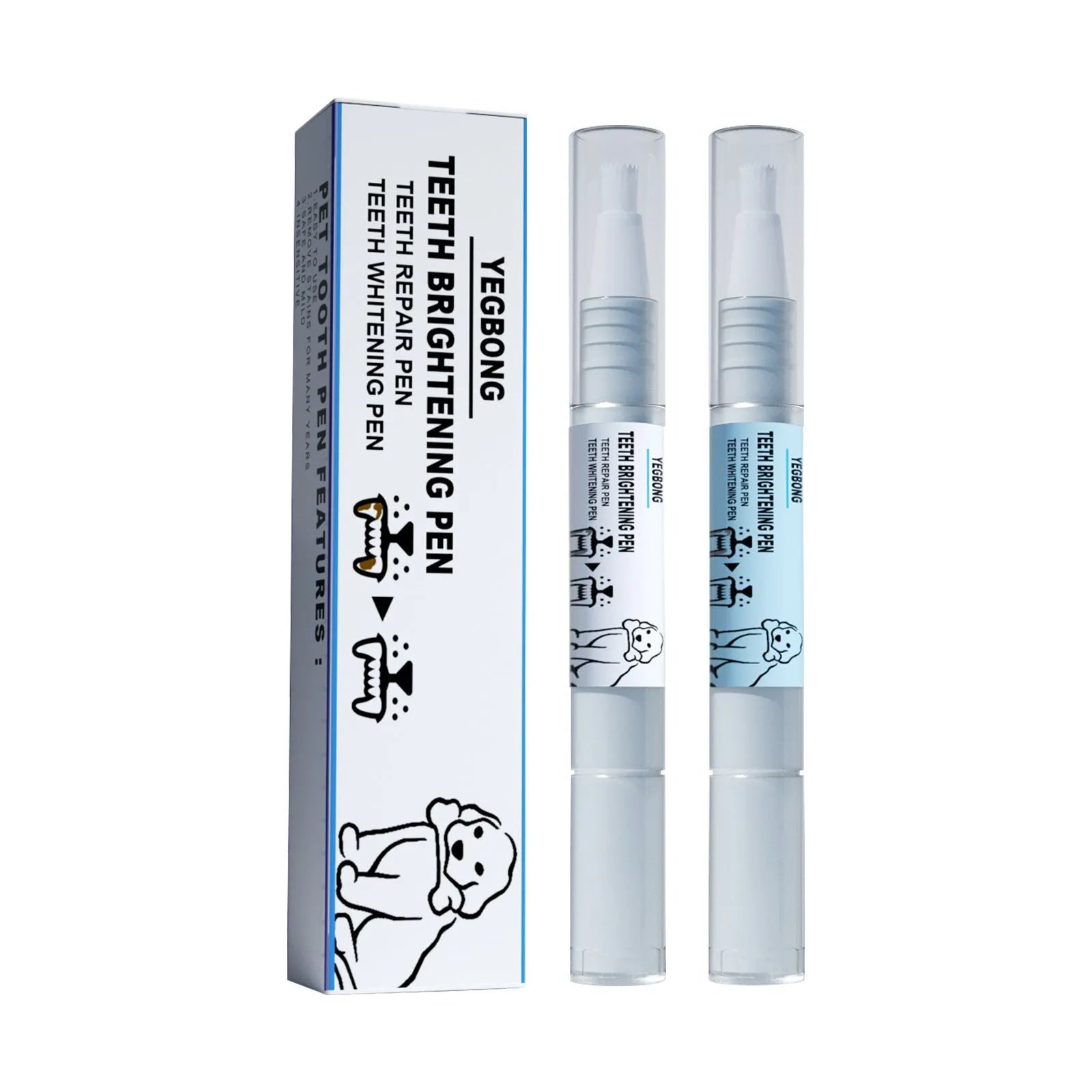 Pet teeth whitening pen set with two 3ml pens and dental brushes for dog and cat dental care