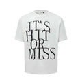 Men's white cotton blend t-shirt with black letter printing showing American retro style loose fit design