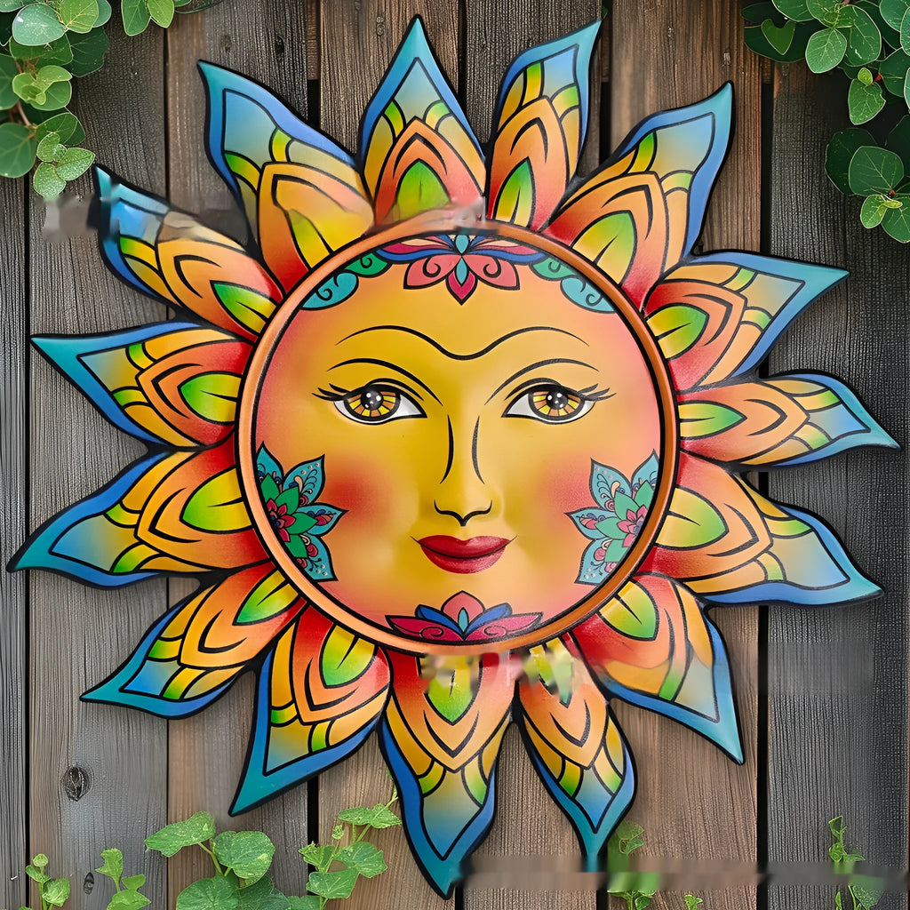 Iron sun face wall hanging decorative craft in multiple colour options for indoor or garden decoration