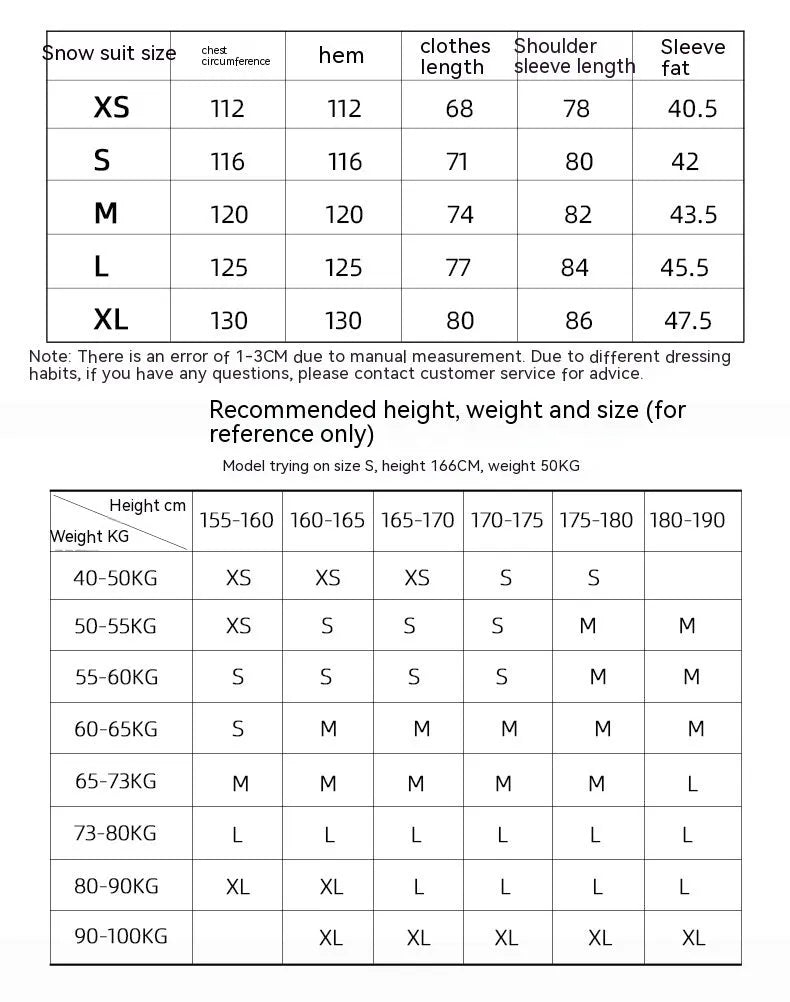 Thin-profile ski suit for men and women with windproof waterproof veneer double plate construction