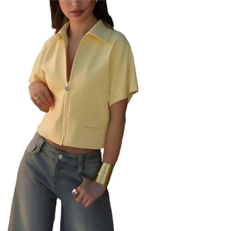 Damascus style casual polyester top in loose fit with short sleeves