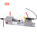 Mini metal silver woodworking lathe with carving knives and accessories for small craft projects