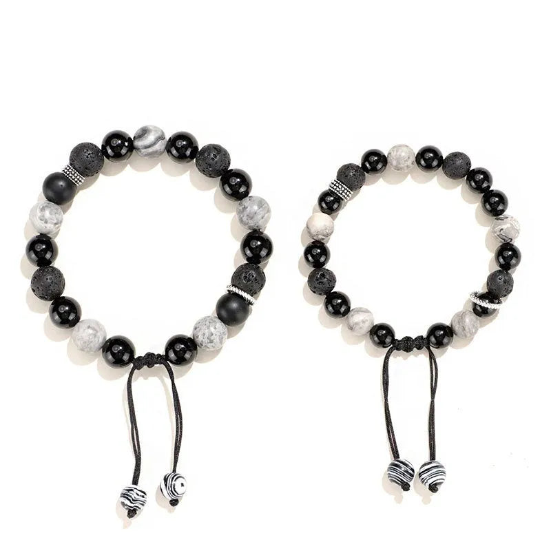 Black agate map stone volcanic bracelet with diamond shape design in new Chinese style