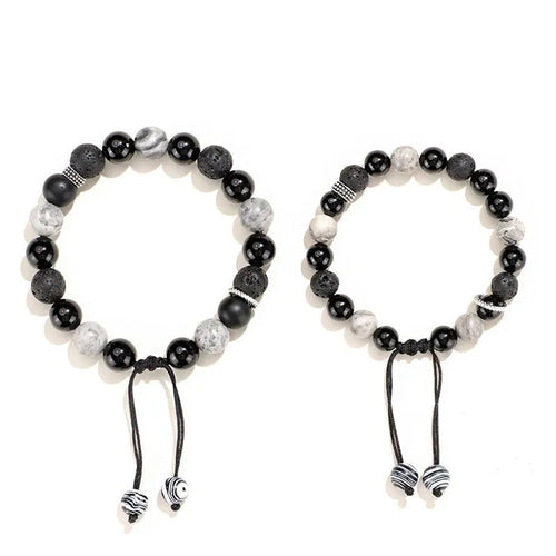 Black agate map stone volcanic bracelet with diamond shape design in new Chinese style