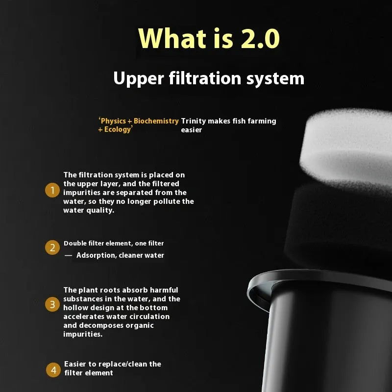 Desktop ecological landscape filter fish tank with integrated oxygenation system in luxury white colour
