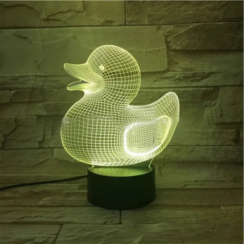 Yellow duck 3D night light table lamp with remote control and USB cable