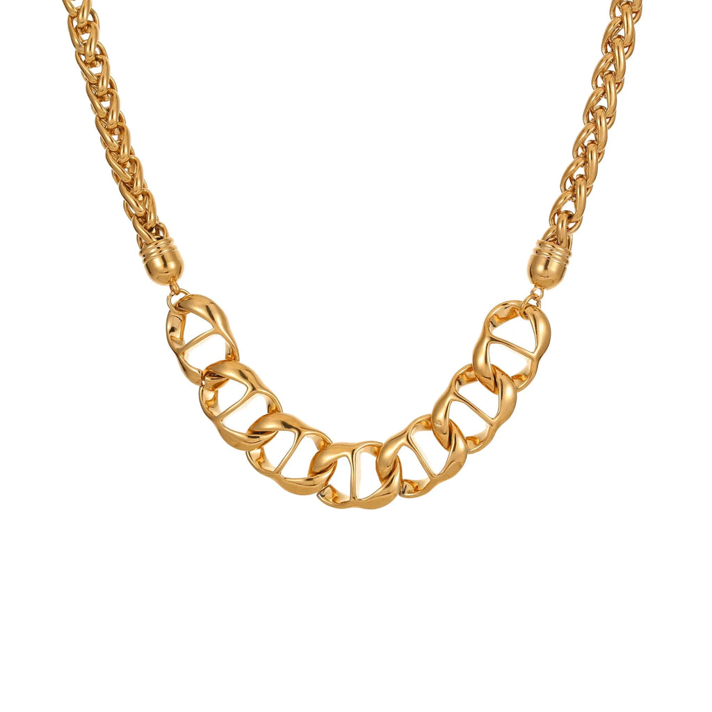 Gold plated stainless steel geometric pendant necklace on regular chain for women