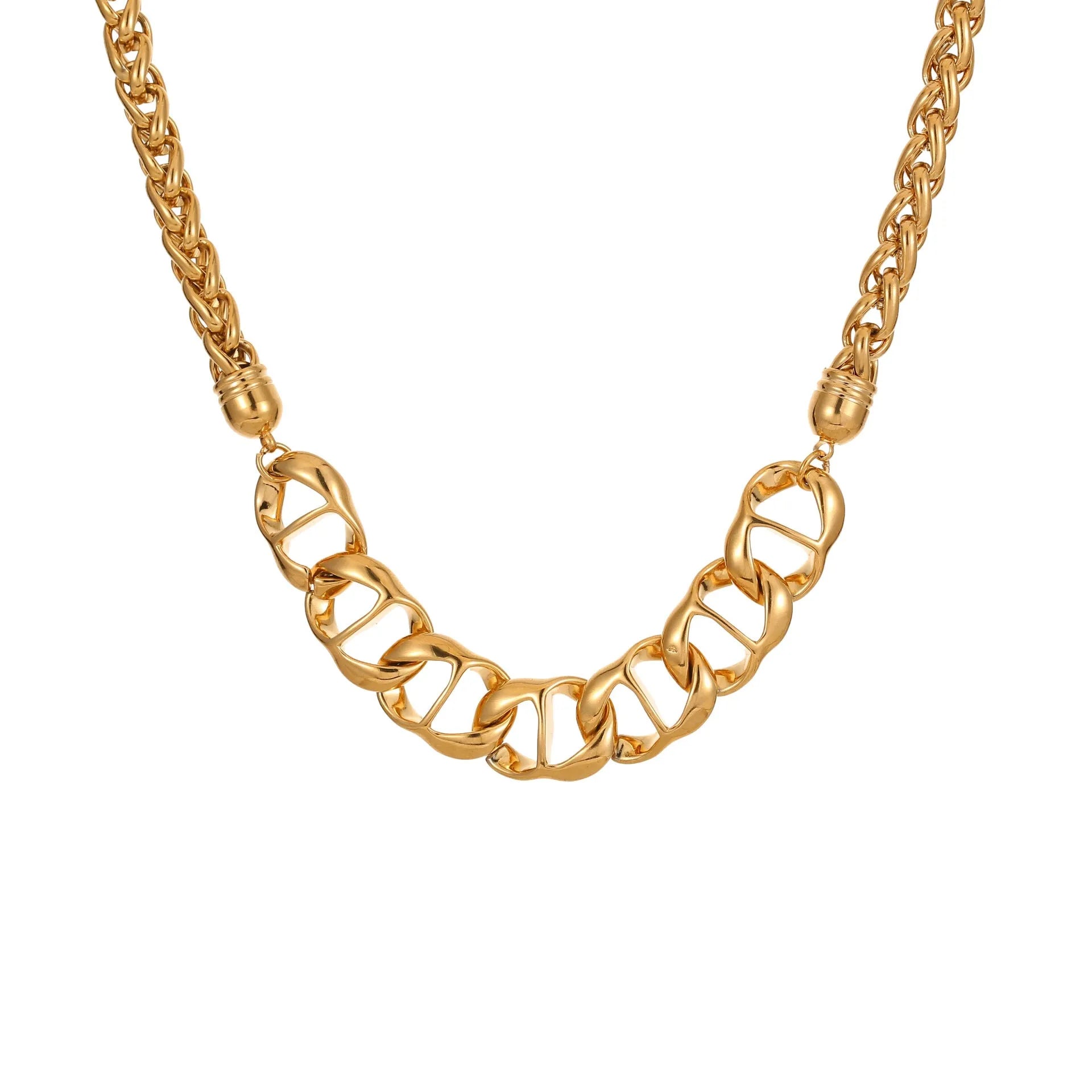 Gold plated stainless steel geometric pendant necklace on regular chain for women