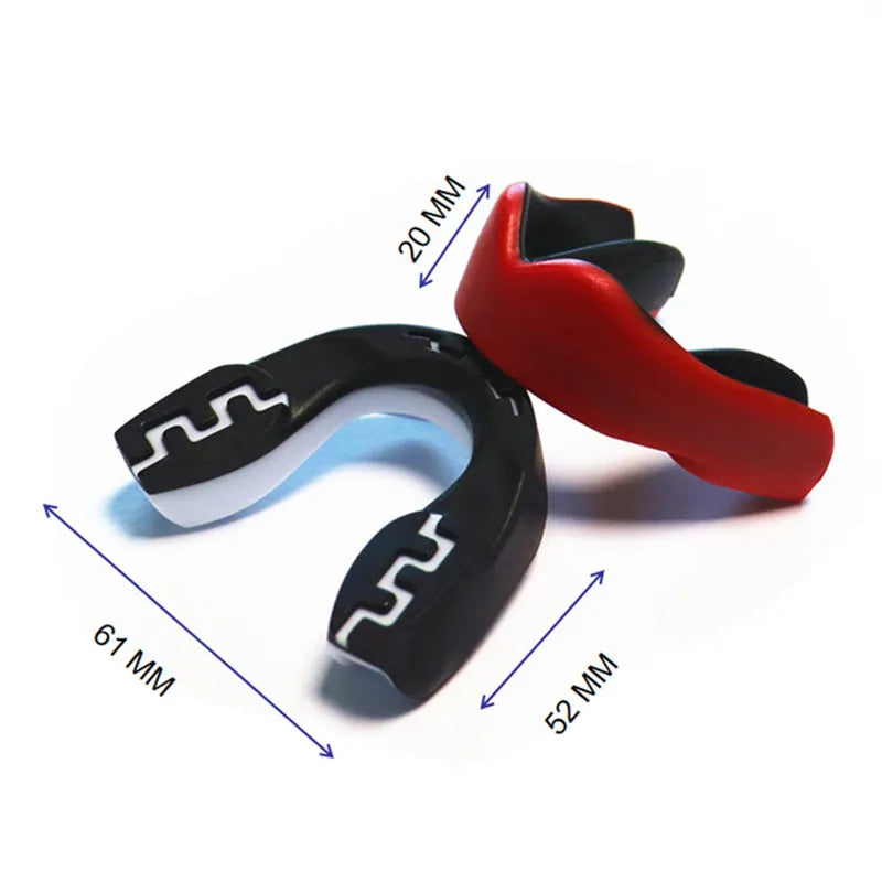 Adult boxing mouthguard with tooth socket-free design in black and white printed teeth pattern