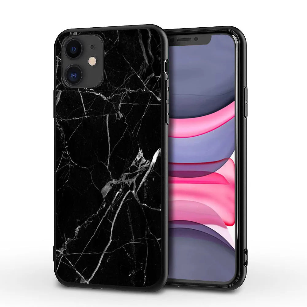 Slim marble pattern protective case for iPhone on a table