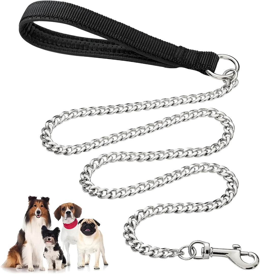 Heavy duty metal dog leash with padded handle in black, blue, or red for medium to large dogs