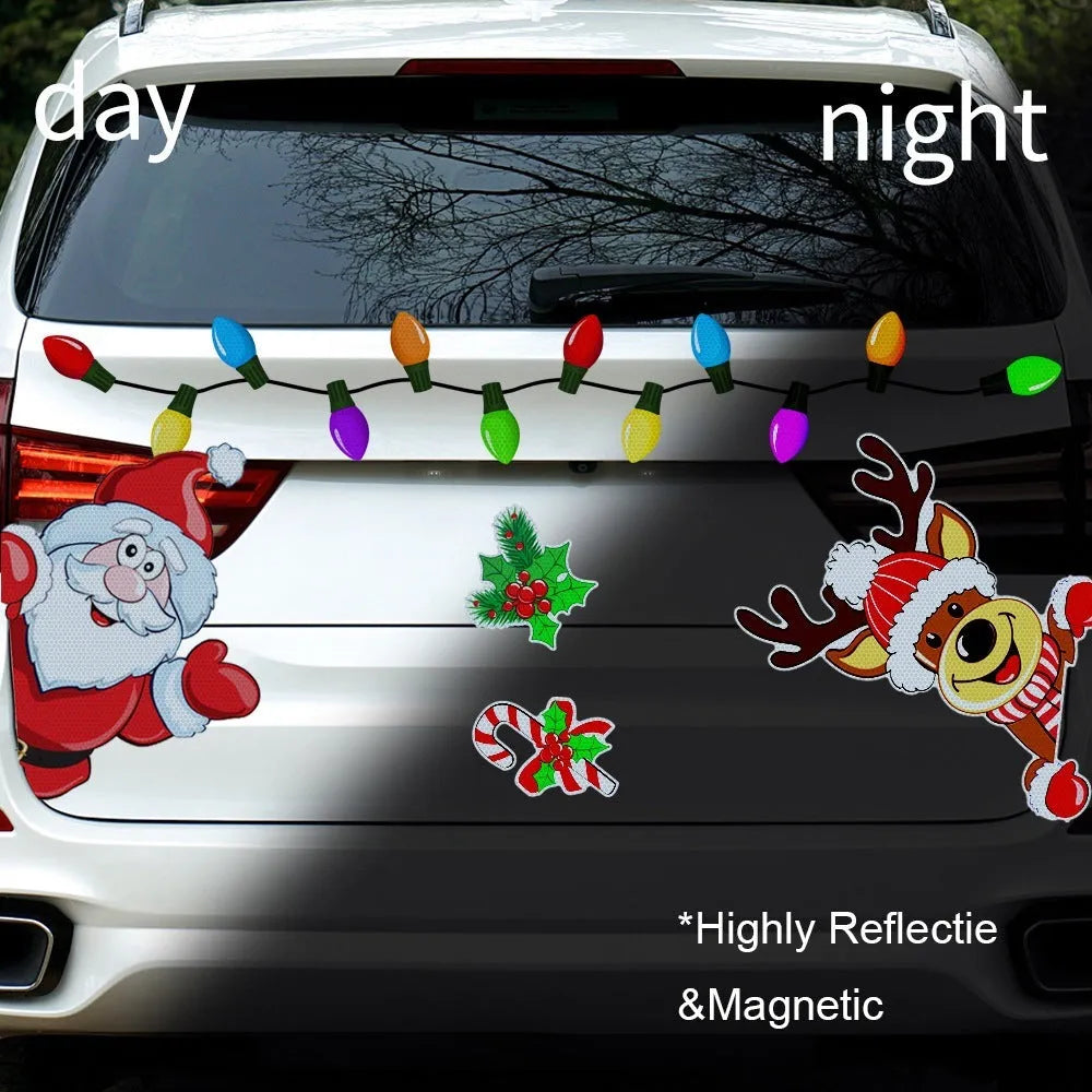 Medium Christmas elk reflective magnetic sticker with cartoon design and RFM026 colour.