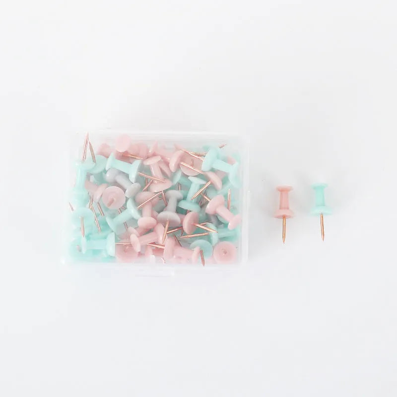 Morandi colour pushpins set showing push-button, five-pointed star, and button-style decorative nails