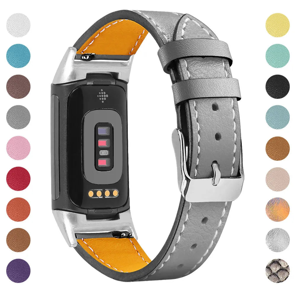 Genuine leather strap for Fitbit Charge 5 and Charge 6 smartwatch in multiple colour options