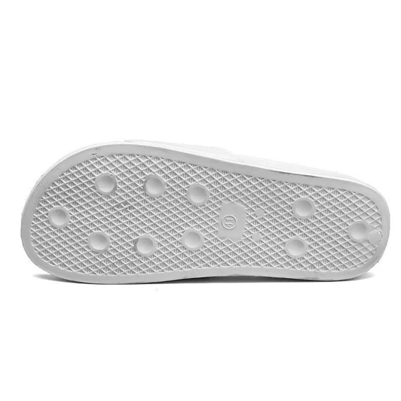 Large size personalised open-toe men's slippers with rubber sole in black and white.