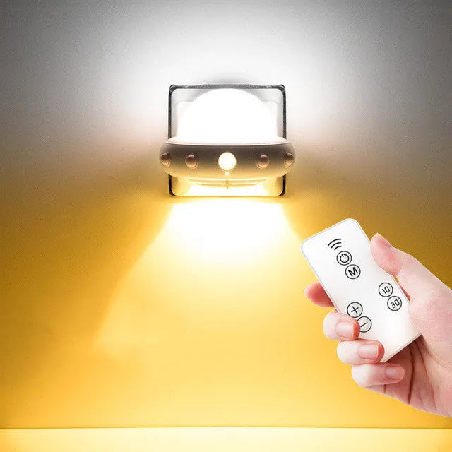 Remote control UFO bedside night light in blue, pink or white with ABS plastic lamp shade
