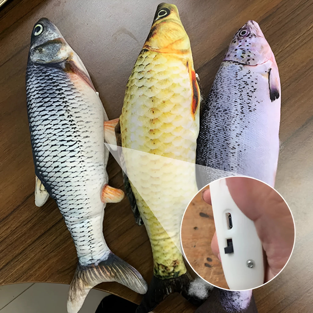 Electronic jumping fish cat toy without cat nip, 30cm multicolour design with USB cable