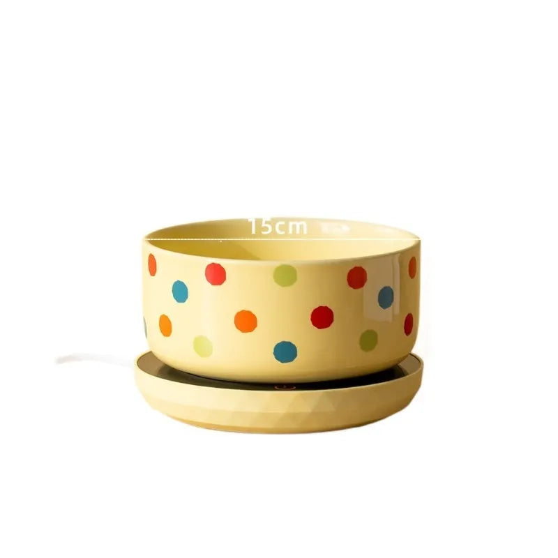 Ceramic cat bowl with USB heating mat, constant temperature water bowl for cats