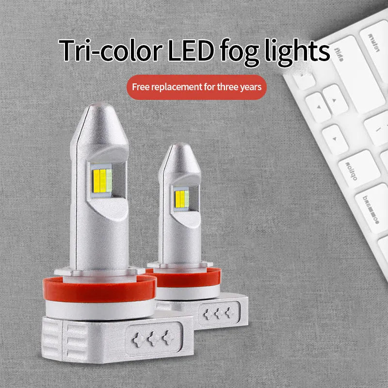 LED car fog light retrofit kit with aluminium housing showing bulb connector formats