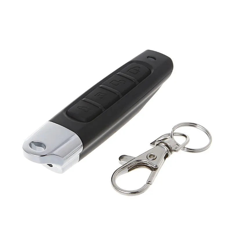 Rolling door remote control in black, blue, grey, or red colours with 433MHz frequency and 100m range