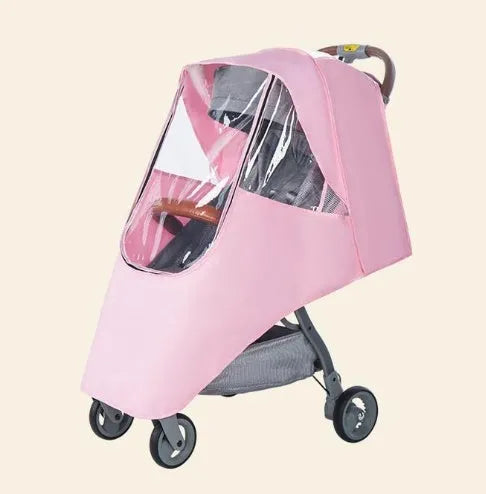 Universal baby stroller rain cover in waterproof fabric showing nonslip handle section.