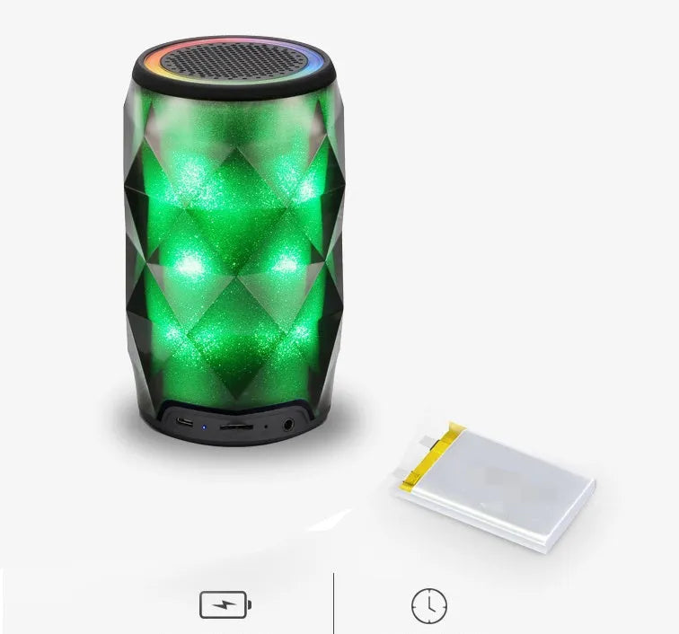 Black crystal diamond cut Coke can shaped Bluetooth lantern speaker with colourful LED starry sky lighting effect.