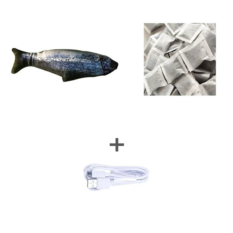 Electronic jumping fish cat toy without cat nip, 30cm multicolour design with USB cable