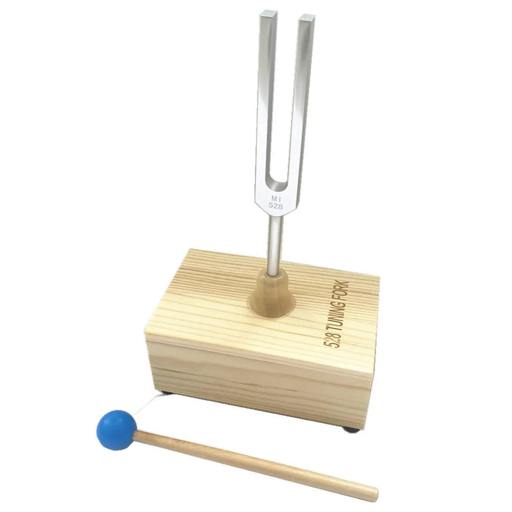 Aluminium alloy 432Hz tuning fork and portable speaker set in kraft paper box.