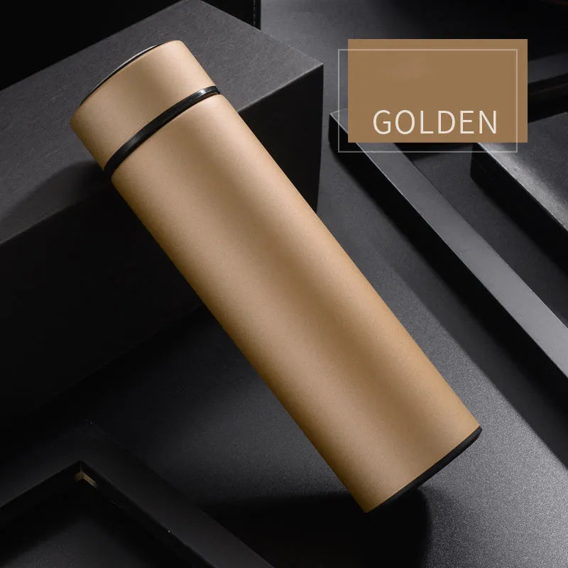450ml stainless steel vacuum insulated water bottle in choice of colours including black, blue, red, and gold.