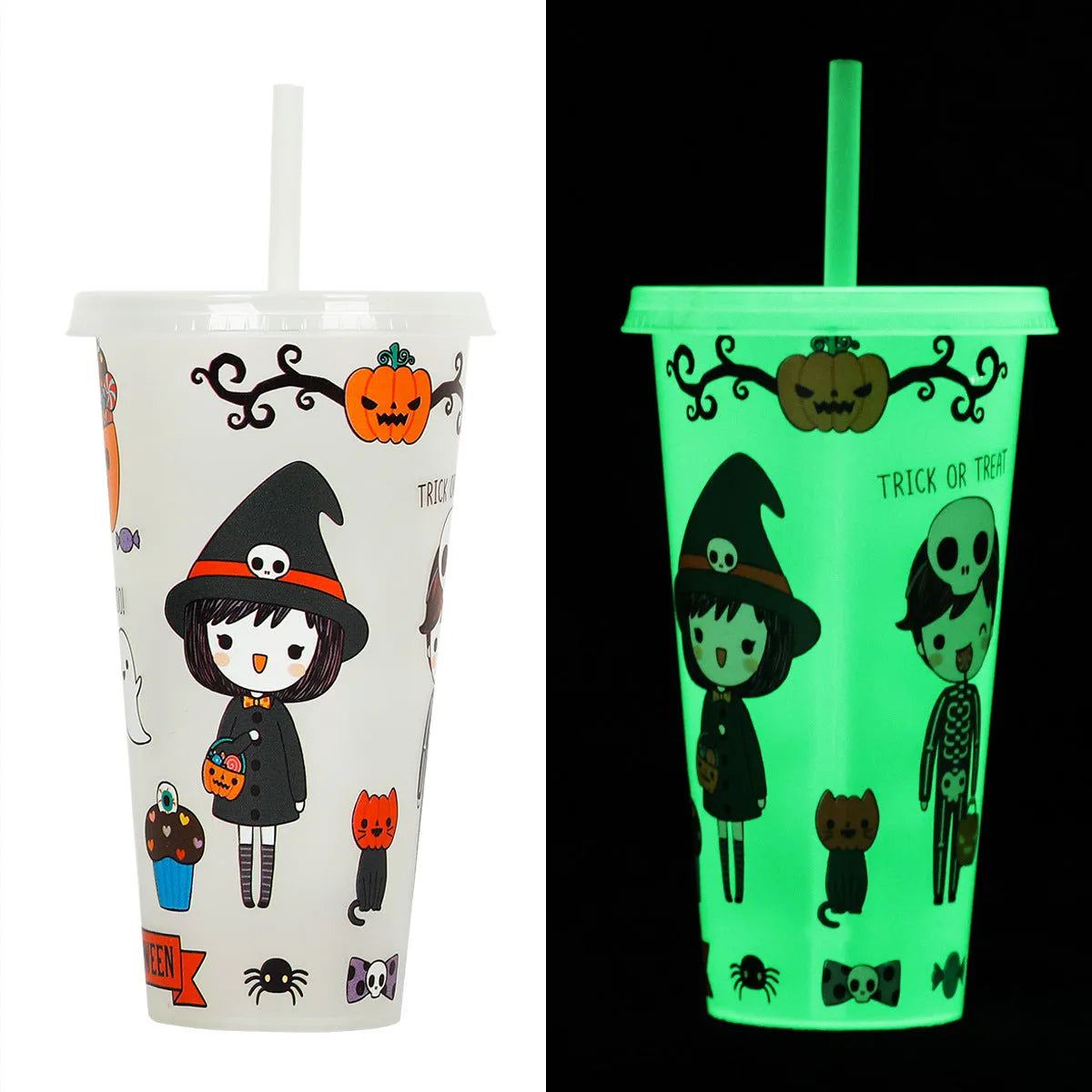 720ml Halloween luminous straw cup in cylindrical shape with PP plastic construction