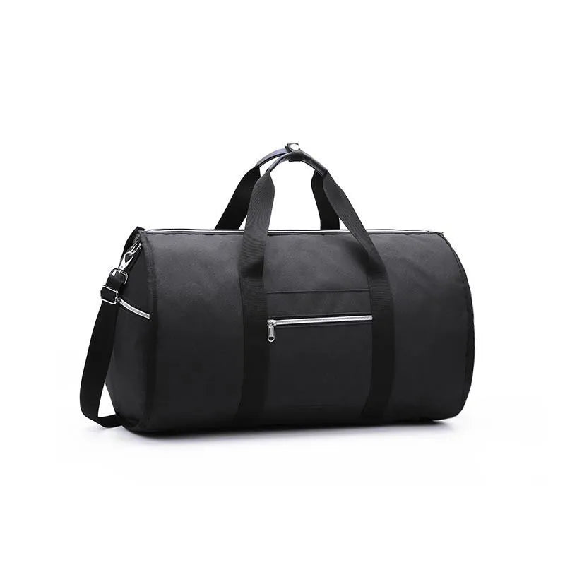 Medium-sized cylinder travel bag in Oxford cloth, shown in one of four colours: black, blue, light grey or red.