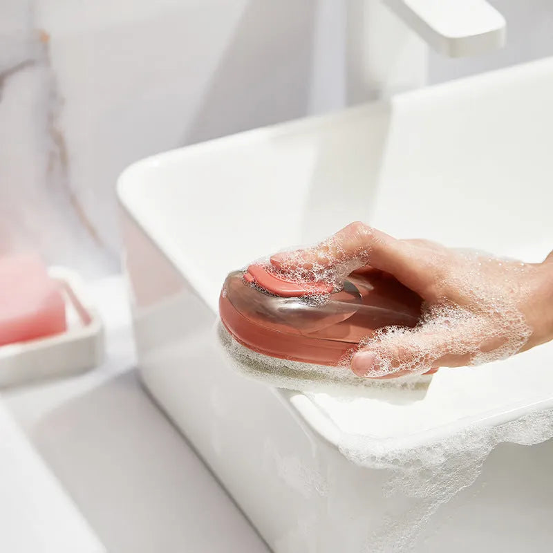 Automatic liquid cleaning brush with ergonomic grip for shoes and laundry cleaning