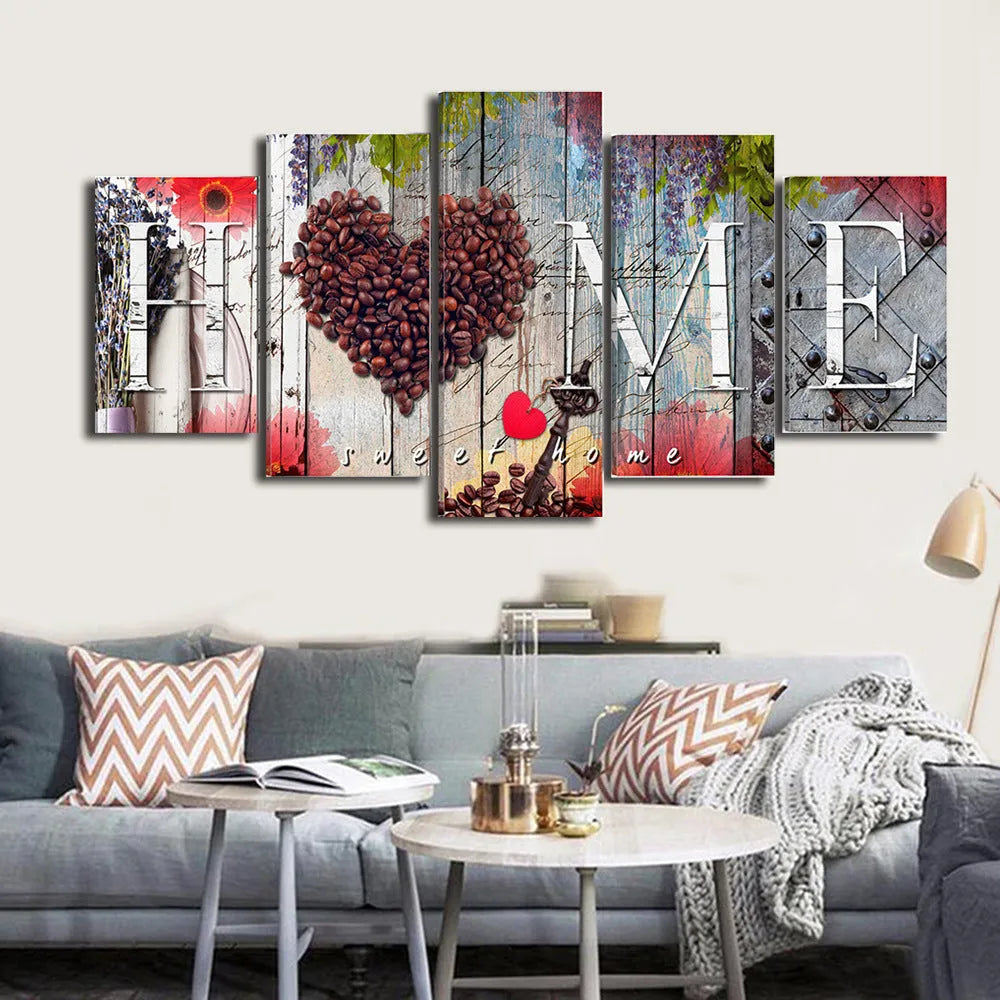 Set of five unframed red oil painting canvas boards in varying sizes for wall display.