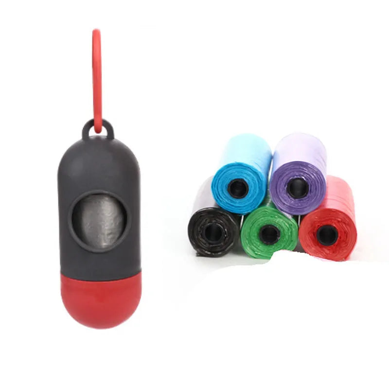 Pet waste bags in six colours showing black, blue, green, light blue, pink and red options