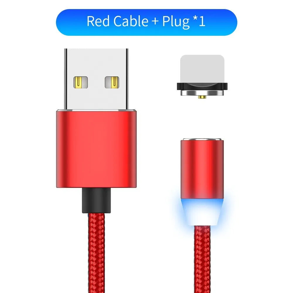 YBD magnetic LED charging cable with cotton braiding and aluminium connector for Apple iPhone