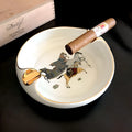 Bone ceramic cigar ashtray 175mm with hand-painted gold rim and horse motif on white background