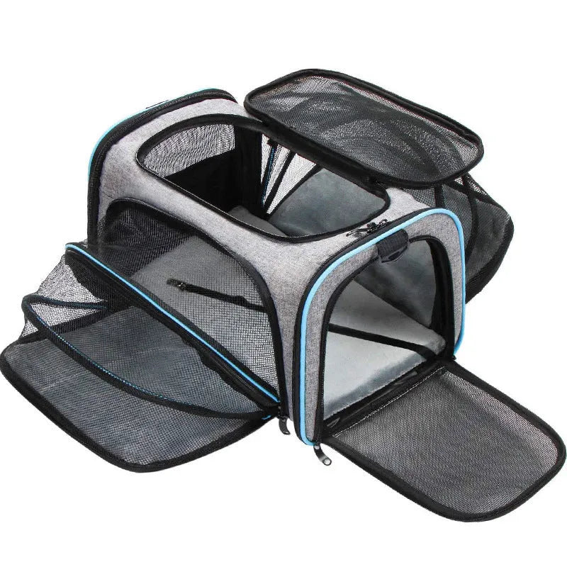 600D cation fabric cat carrier bag in large or small size with piping detailing