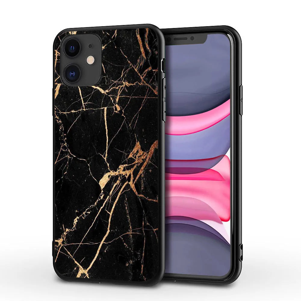 Slim marble pattern protective case for iPhone on a table