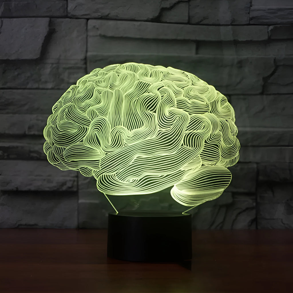 3D acrylic brain illusion LED desk lamp with remote control on a black ABS base