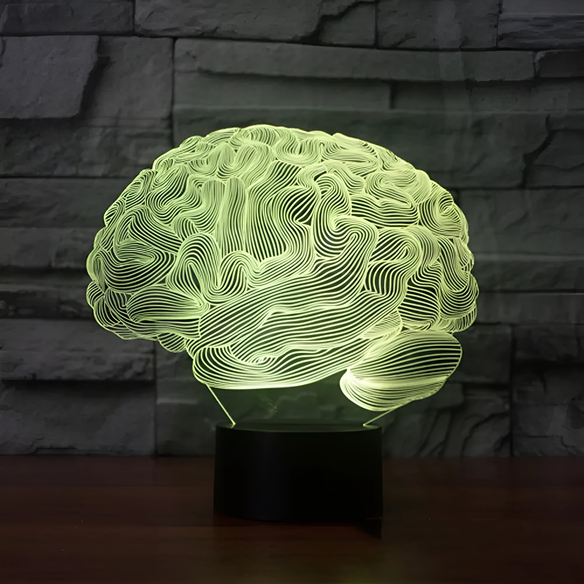 3D acrylic brain illusion LED desk lamp with remote control on a black ABS base