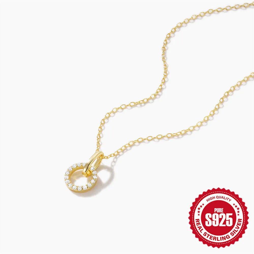S925 sterling silver clavicle chain necklace with micro-inlaid zircon detailing in gold colour