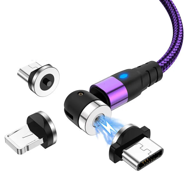 Magnetic charging cable with LED light indicator in various colours showing magnetic connection heads