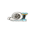 White cartoon snail reflective vinyl car sticker measuring 12 by 8 centimetres