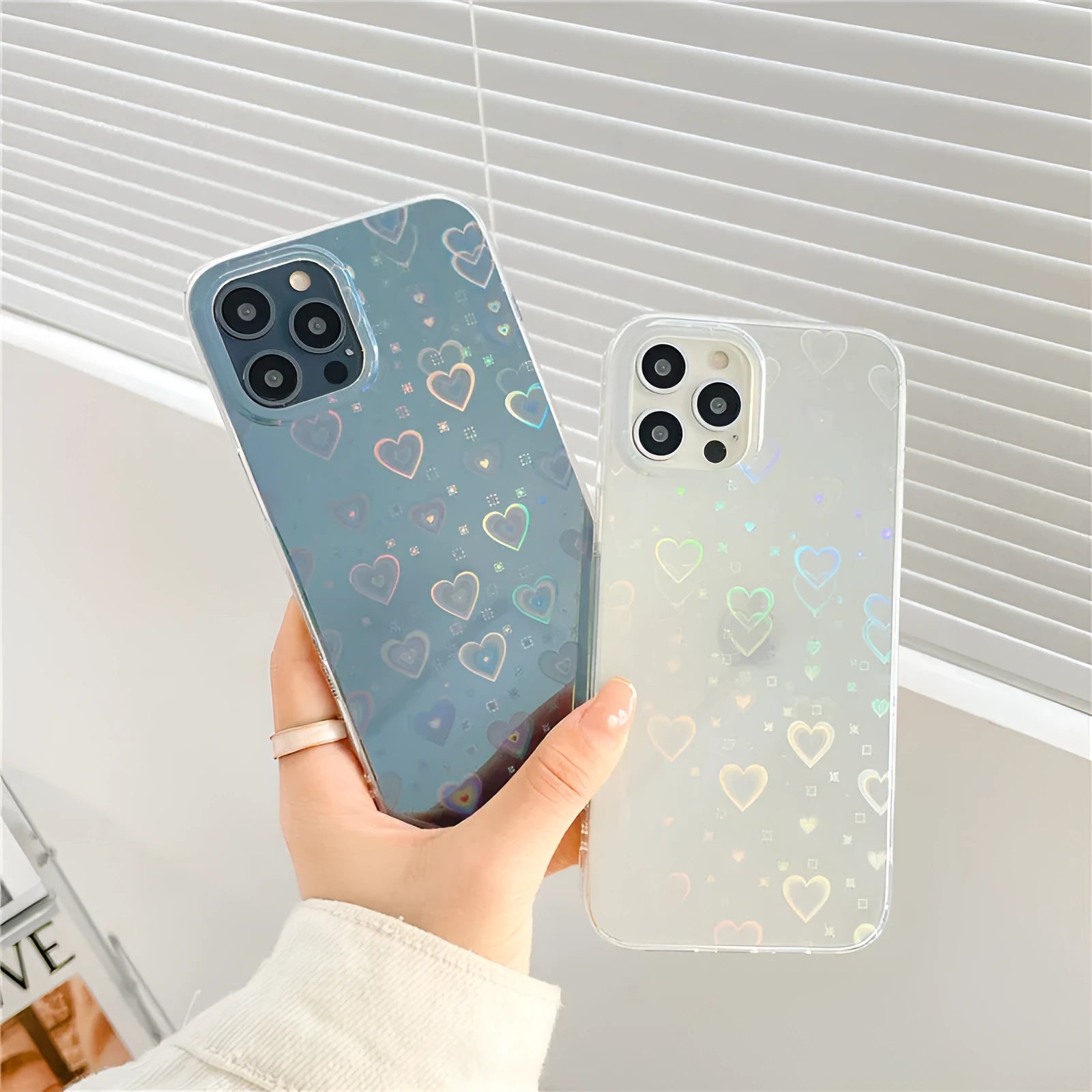 Transparent silicone iPhone case with laser-etched colourful love and butterfly design